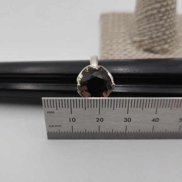 Size 6.75 Sterling Silver Round Smoky Quartz Gem Ring A2045 - Picture 10 of 11